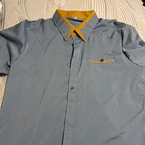 Casual Blue and Gold Button Down Shirt